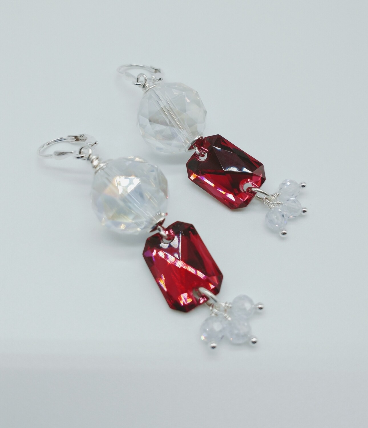 Scarlet Red Swarovski Crystal Ball Drop Earrings