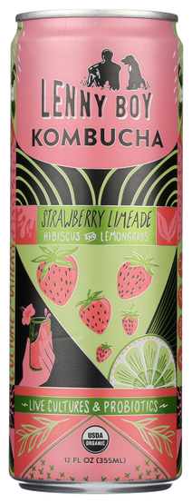 Lenny Boy Strawberry Limeade Kombucha, USDA Organic 12oz