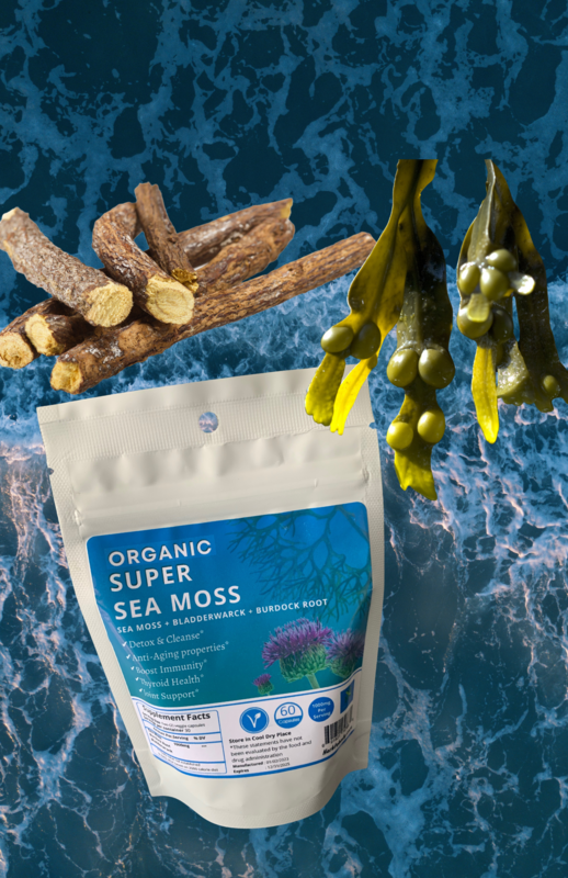 Herbtobody Super Sea Moss, W/ Bladderwarck +Burdock Root Organic 60ct, Capsules