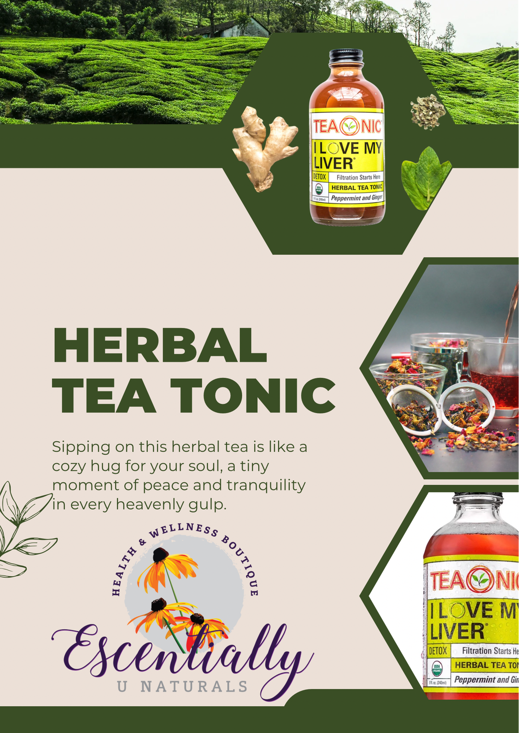 Teaonic I Love My Liver Herbal Tea Tonic, Peppermint+Ginger, 8 oz (240ml) Detox
