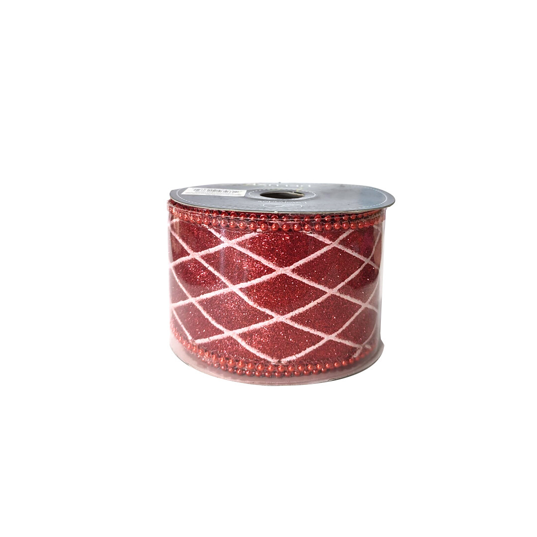 LISTON NAVIDEÑO LISTONADOS C/PERLA 63MM C/4.5MT