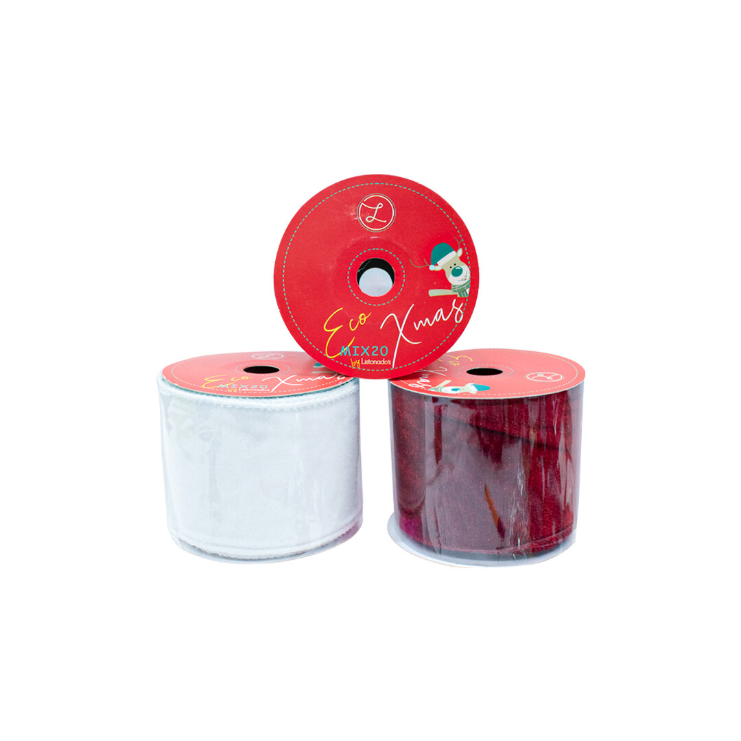 LISTON NAVIDEÑO LISTONADOS TERCIOPELO 89MM C/4.5 MT
