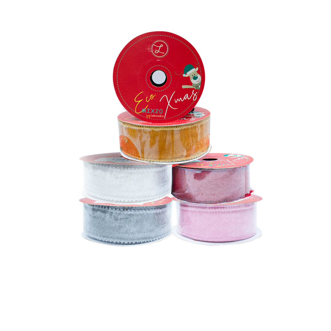 LISTON NAVIDEÑO LISTONADOS TERCIOPELO 38MM C/4.5 MT