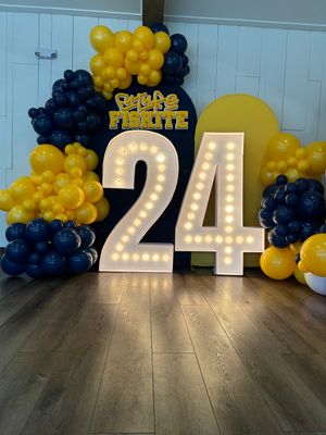 Double Arch Backdrop w/Organic Balloons and Marquee