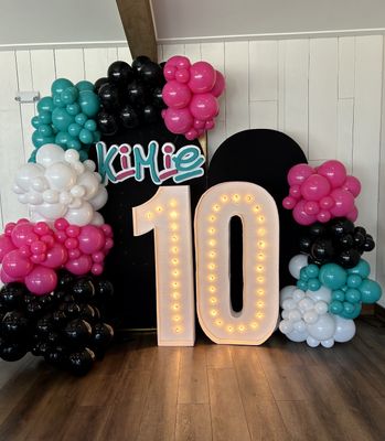 Double Arch Backdrop w/Organic Balloons and Marquee