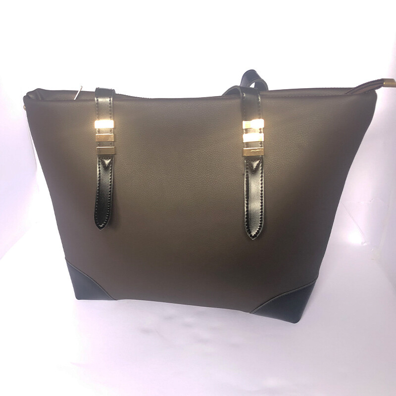 Large Capacity Colorblock Shoulder Tote Bag (BROWN & BLACK)