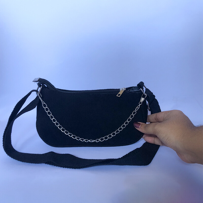 Minimalist Satchel Bag With Chain Handle (BLACK)