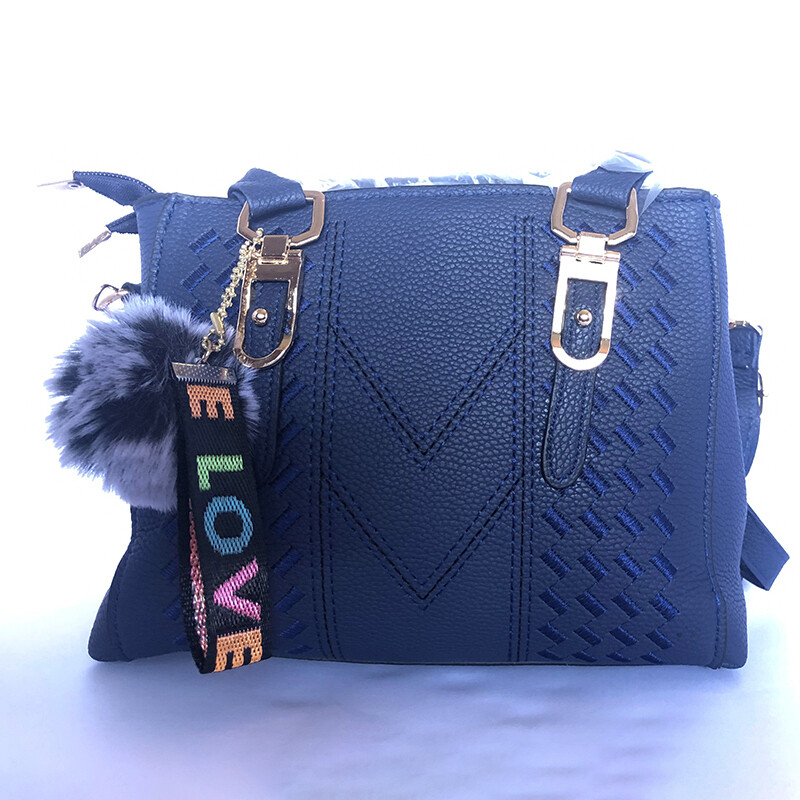 EMERY ROSE Pom Pom Decor Top Handle Bag (ROYAL BLUE)