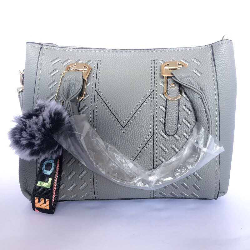 Pom-pom Decor Double Handle Handbag (GREY)