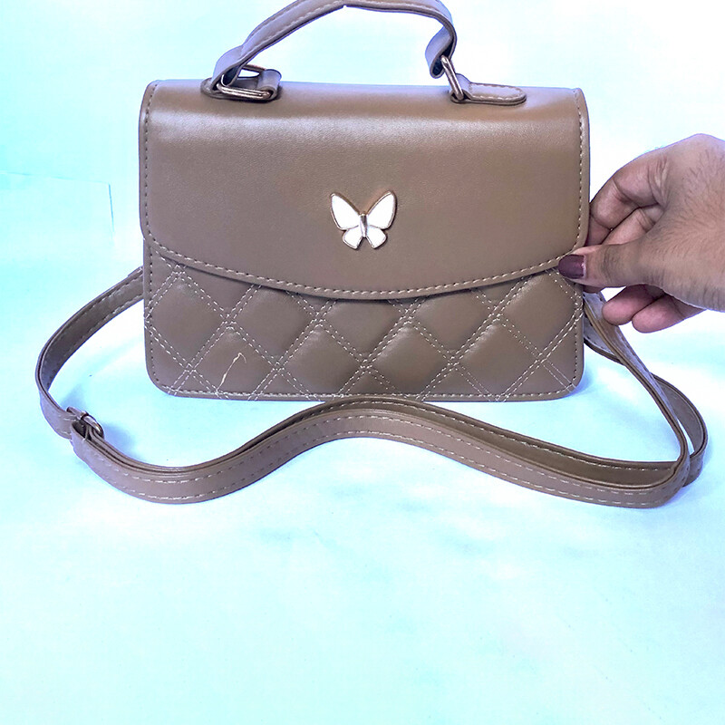 Butterfly Decor Quilted Flap Square Bag (LIGHT BROWN)