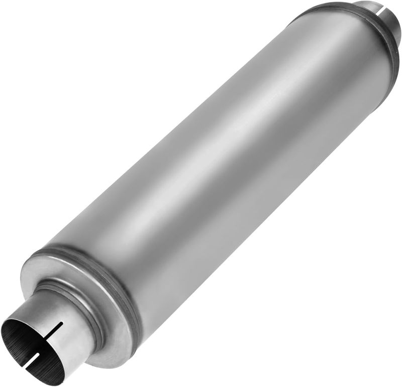 Inlet Diesel Exhaust Muffler, 4 &amp; 5 Inch Inlet/Outlet Resonator Muffler Straight Through Stainless Steel 30&quot; Whole Length,Welded On Exhaust Tip- -  5&quot;