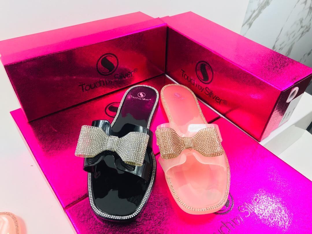 Diamond Bow Square Head Jelly Slippers