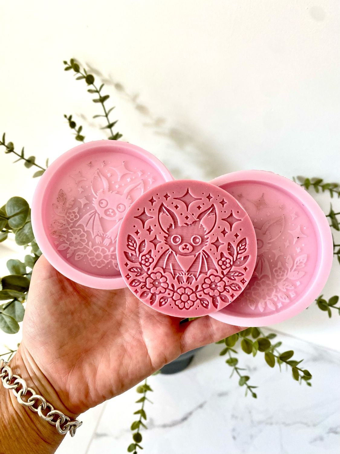 Cute Flowered Bat Double Disc Silicone Mold