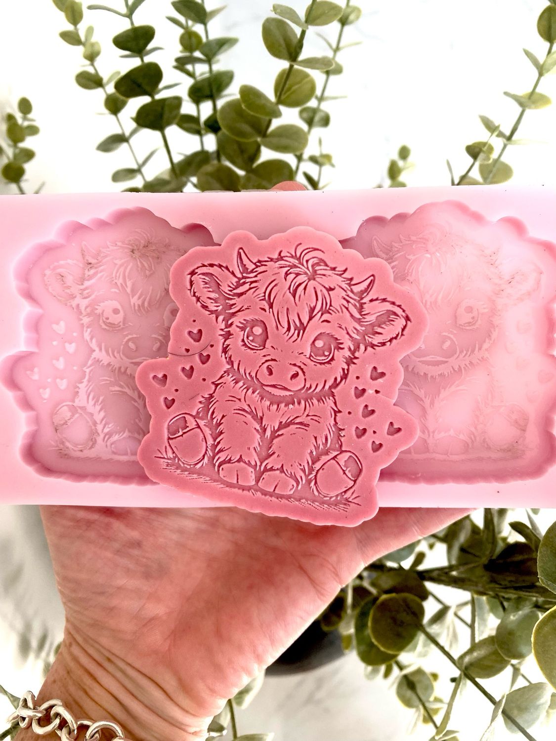 Double Cute Cow Love Hearts Silicone Mold