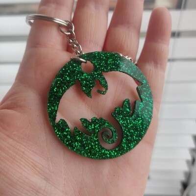 Dragon Keyring - Green Glitter