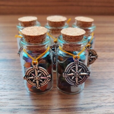 Crystal Chip Jar with Compass Charm