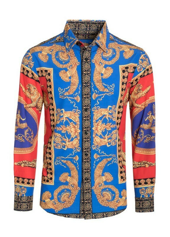 men designer inspired print dress shirts