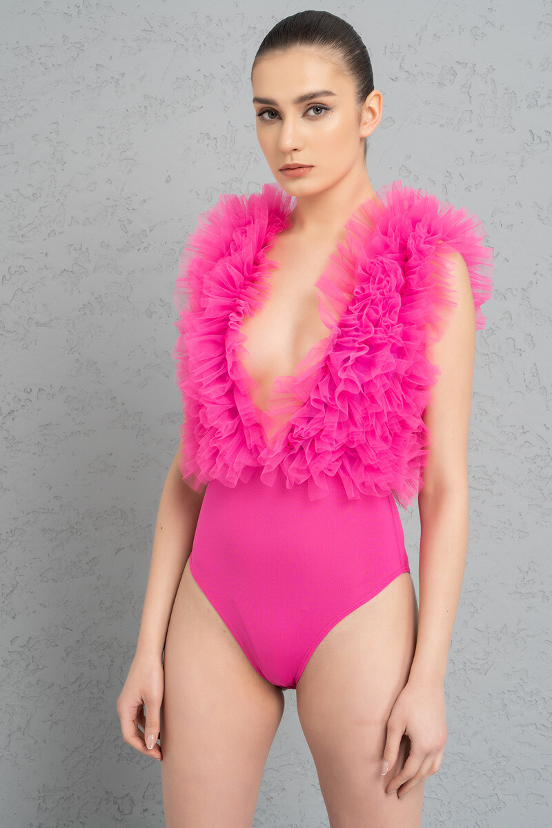 &quot;VIBRANT THING&quot; RUFFLE MESH TOP