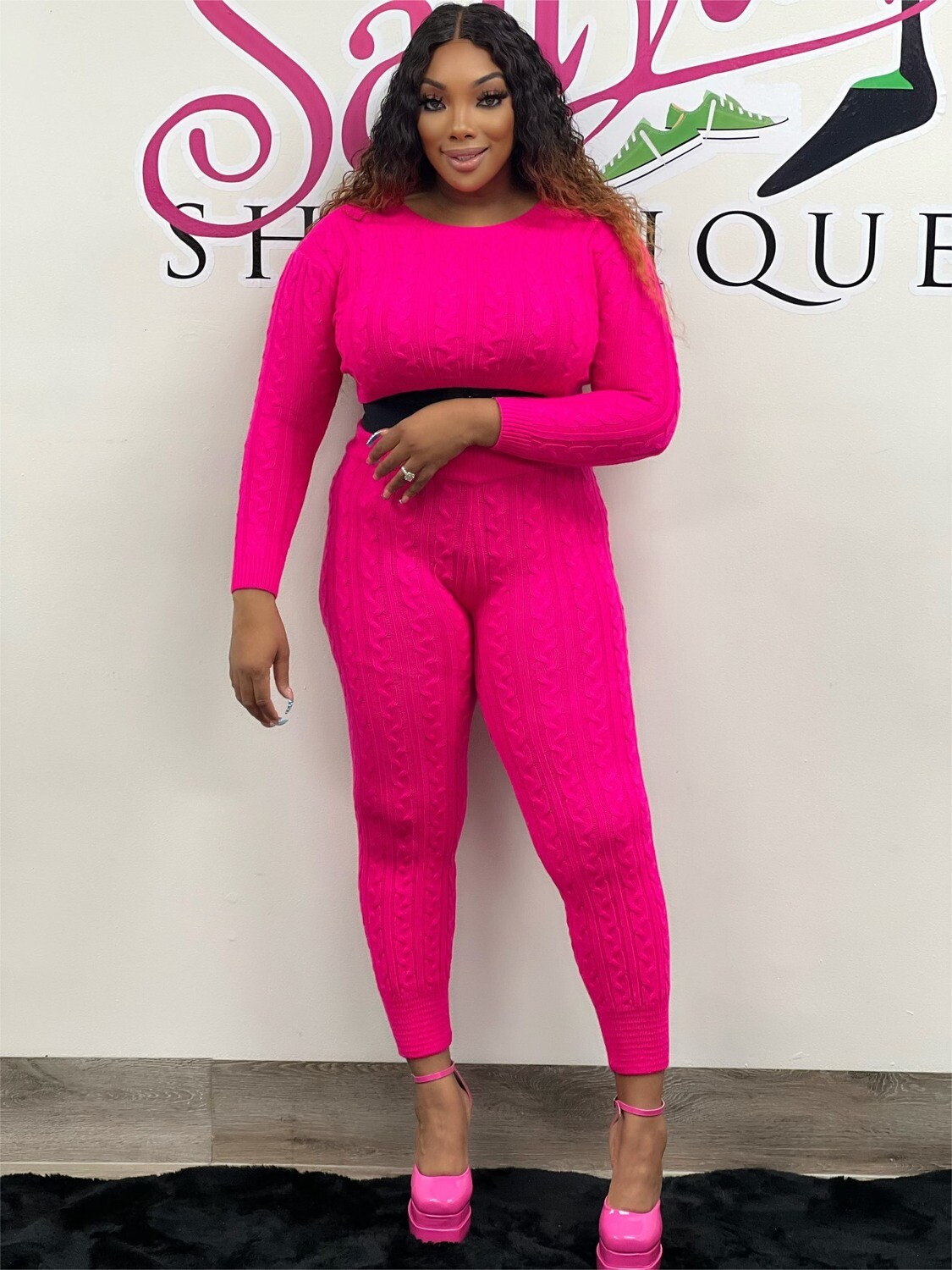 SEEING PINK RIBBED 2 PIECE SET