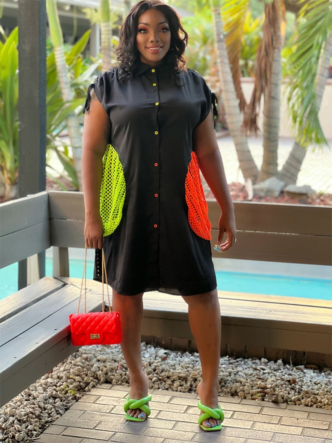 GLOW GIRL NEON POCKETED DRESS