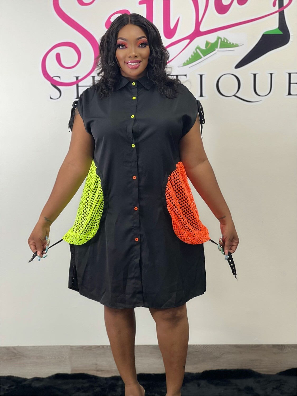 GLOW GIRL NEON POCKETED DRESS