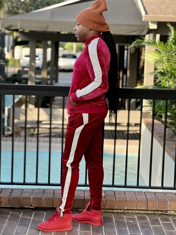 Crimson Red-Men’s Premium Velour Tracksuit Set