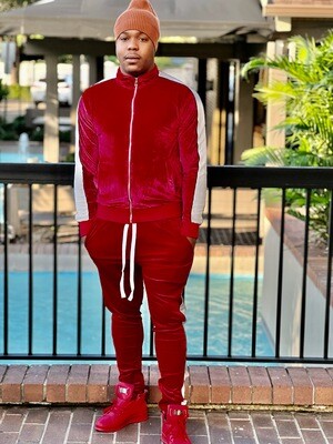 Crimson Red-Men’s Premium Velour Tracksuit Set
