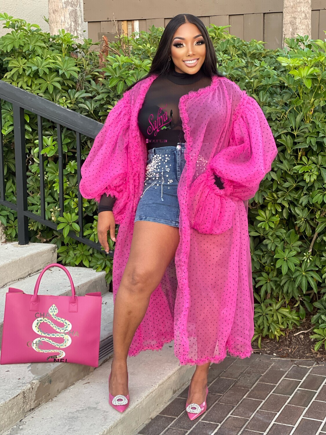 IN FULL BLOOM ​PUFFY SLEEVE MESH CARDIGAN