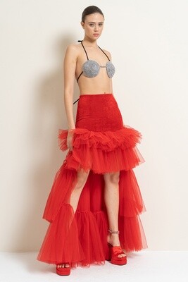 RESOLUTIONS high-low tiered ruffle tulle skirt