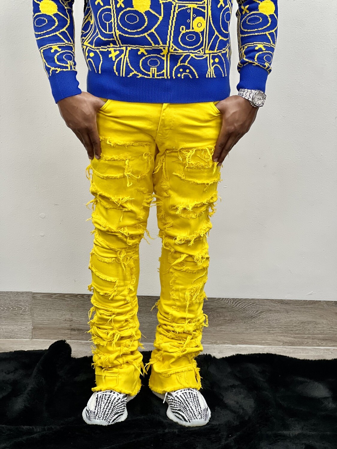 &quot;Onyx&quot; Stacked Denim--yellow