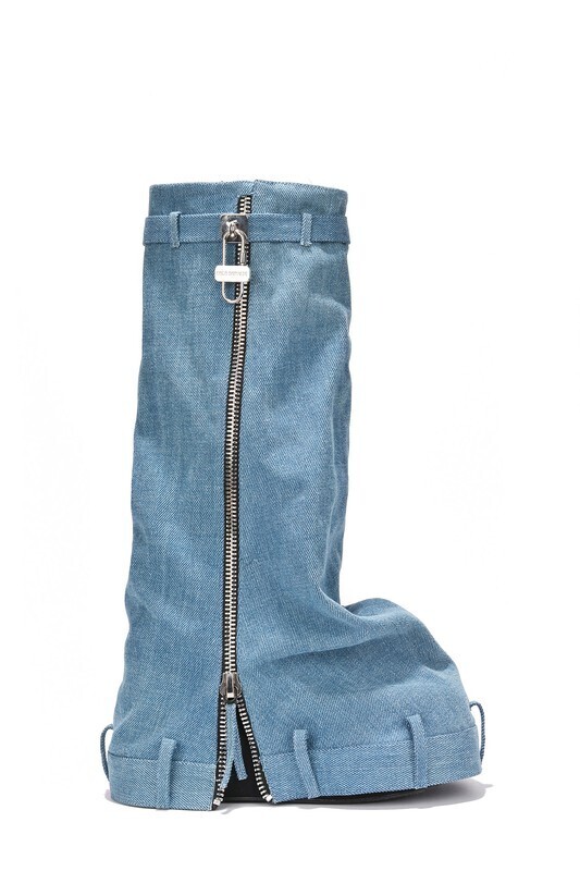 Denim Drip Zip-Up Platform Boots