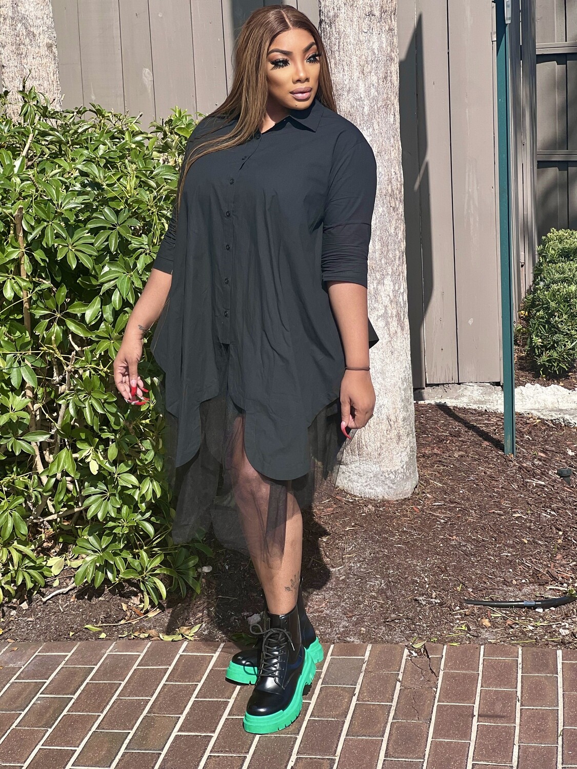 lucky in black button up shirt dress