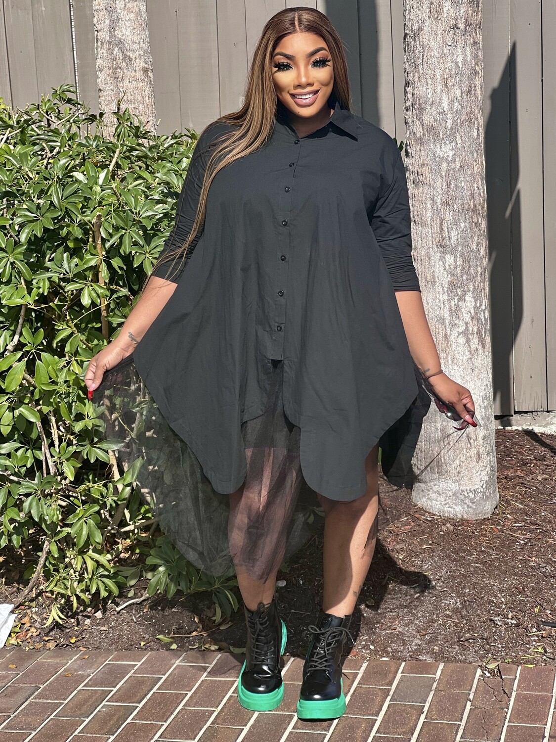 lucky in black button up shirt dress