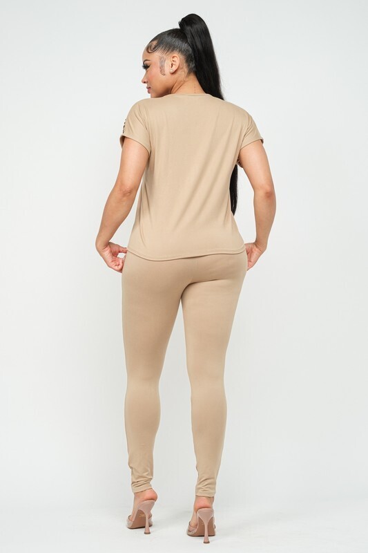 ENTICING nude Top And Legging Set