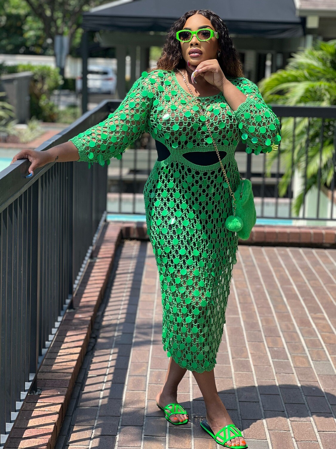 resort me sir crochet dress-GREEN