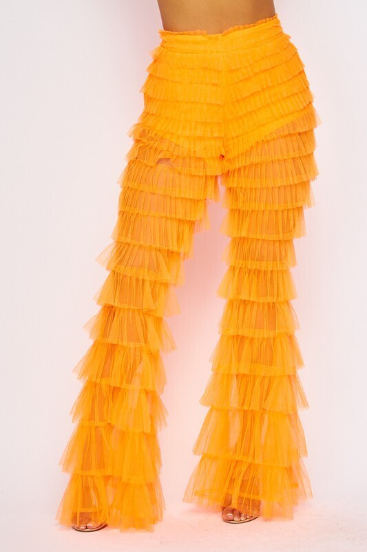 My kind a style Sheer Tulle Tiered Layered Flare Pants