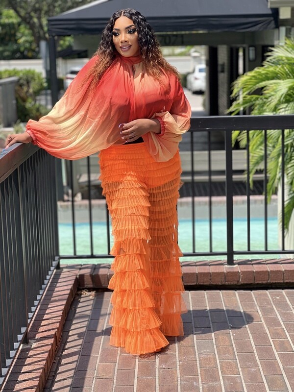 My kind a  style Sheer Tulle Tiered Layered Flare Pants