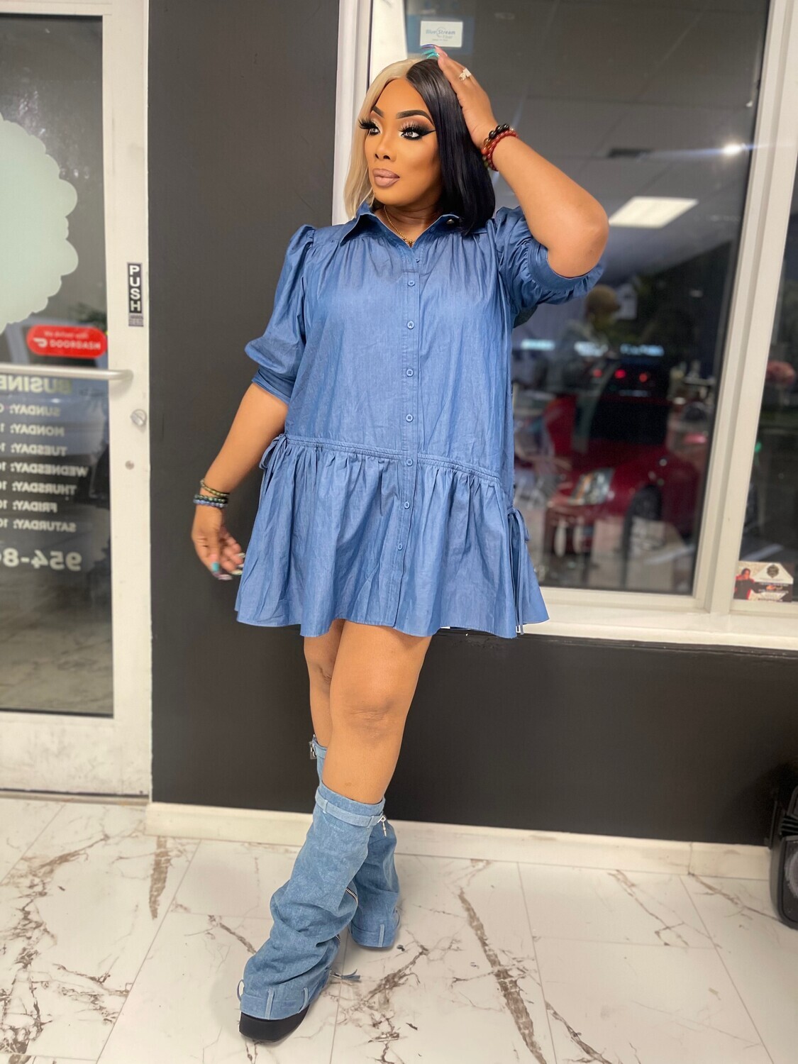 denim and thang baby doll dress