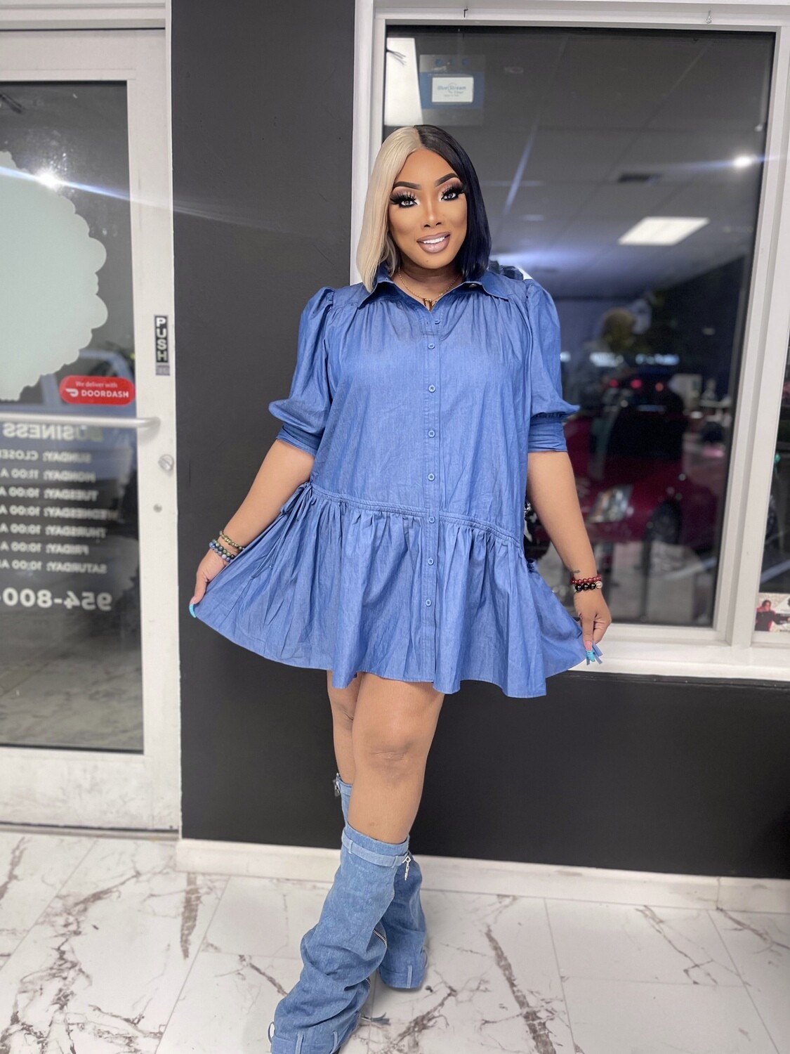 denim and thang baby doll dress