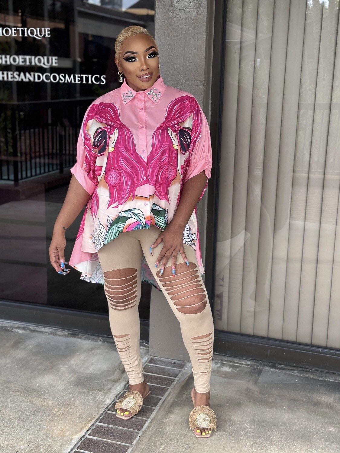 SOFIE PINK rhinestone collar  top