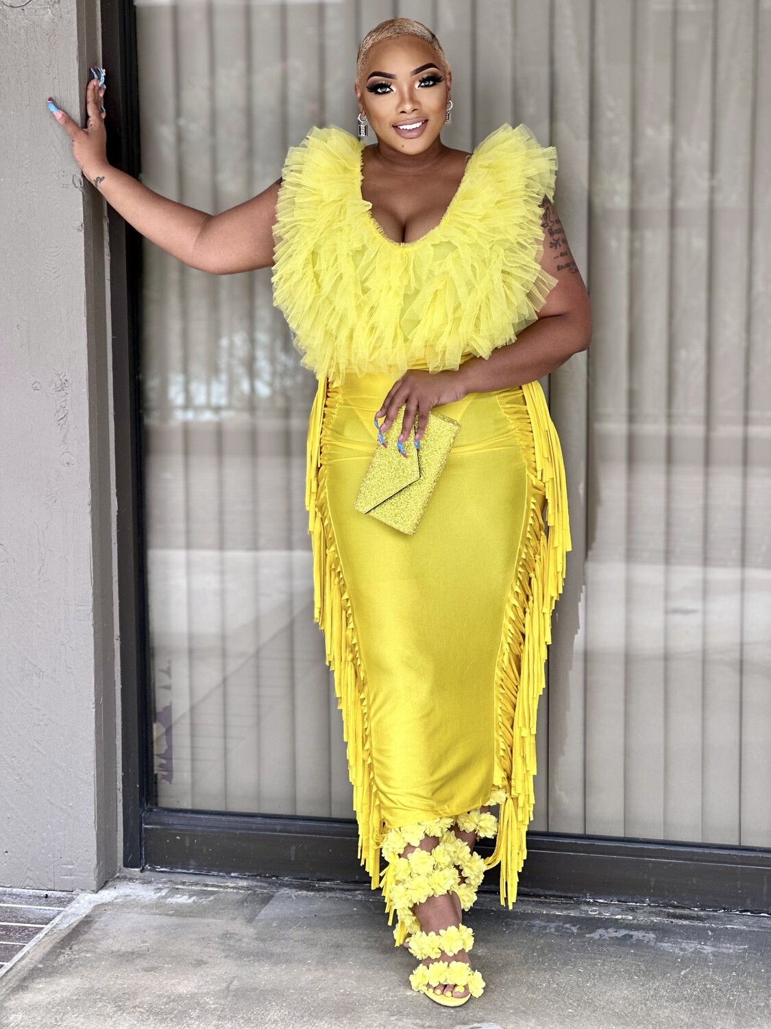 ruffle me bodysuit  top-yellow