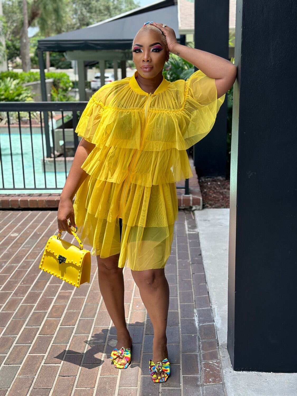 GLAM frill Ethereal Cascading shirt dress