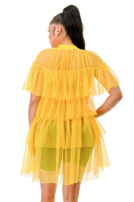 GLAM frill Ethereal Cascading shirt dress