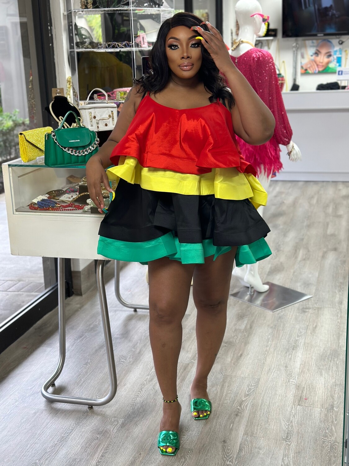 Jamaican gyal Tiered Flare Mini Dress