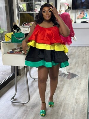 Jamaican gyal Tiered Flare Mini Dress