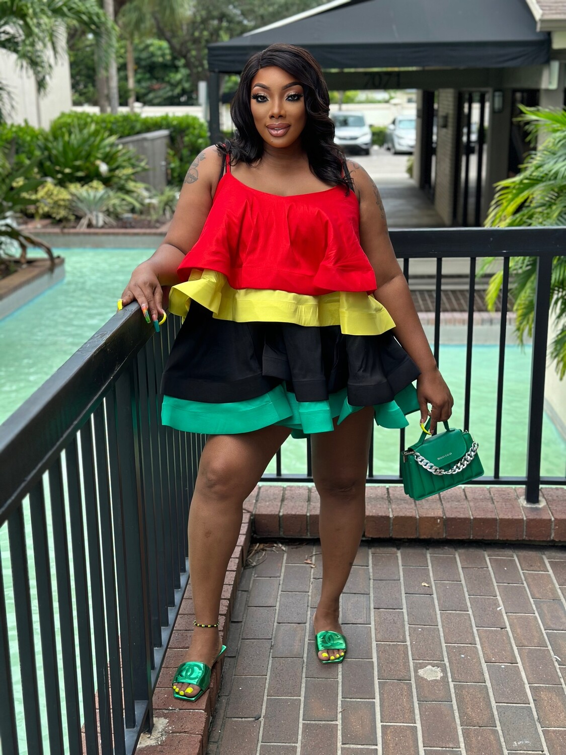Jamaican gyal Tiered Flare Mini Dress