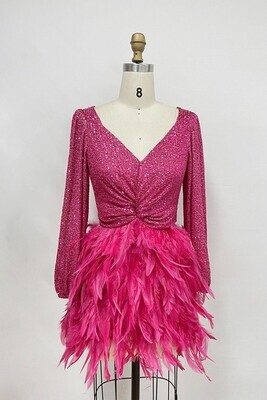 featherme in pink sequin dress