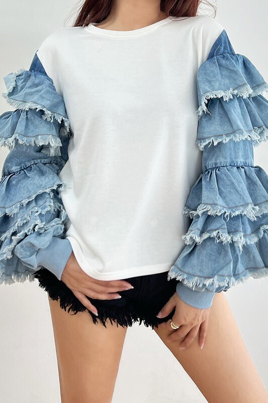 ruffle me please denim top