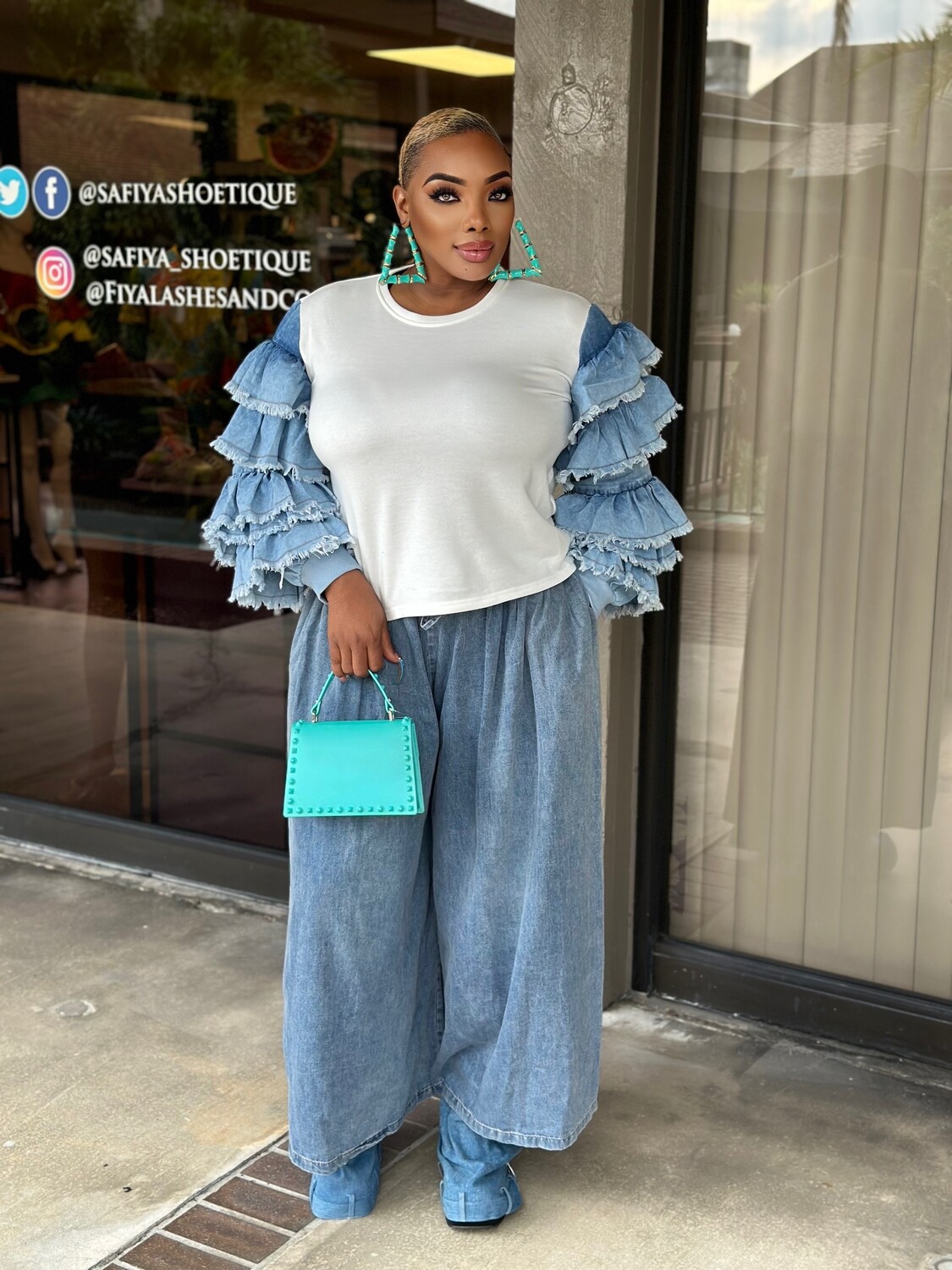 ruffle me please denim top