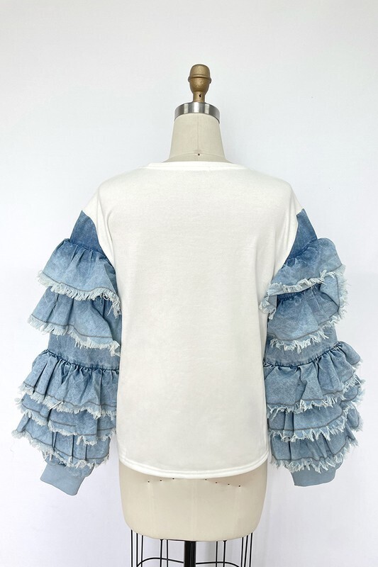 ruffle me please denim top